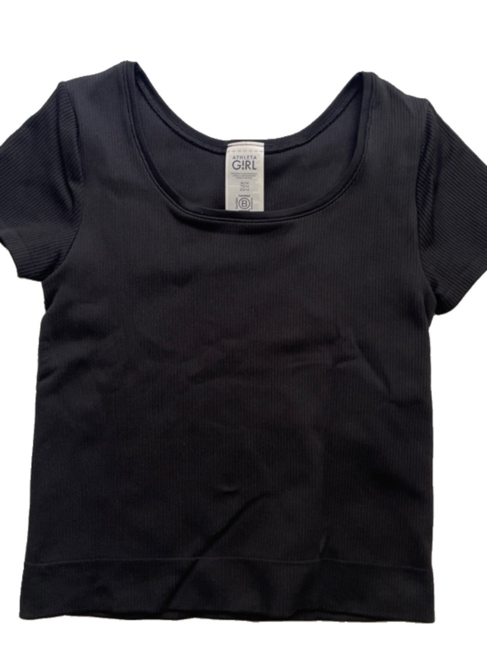 Athleta Girl Rise Above Rib Crop Tee shirt top BLACK - Size XL 14